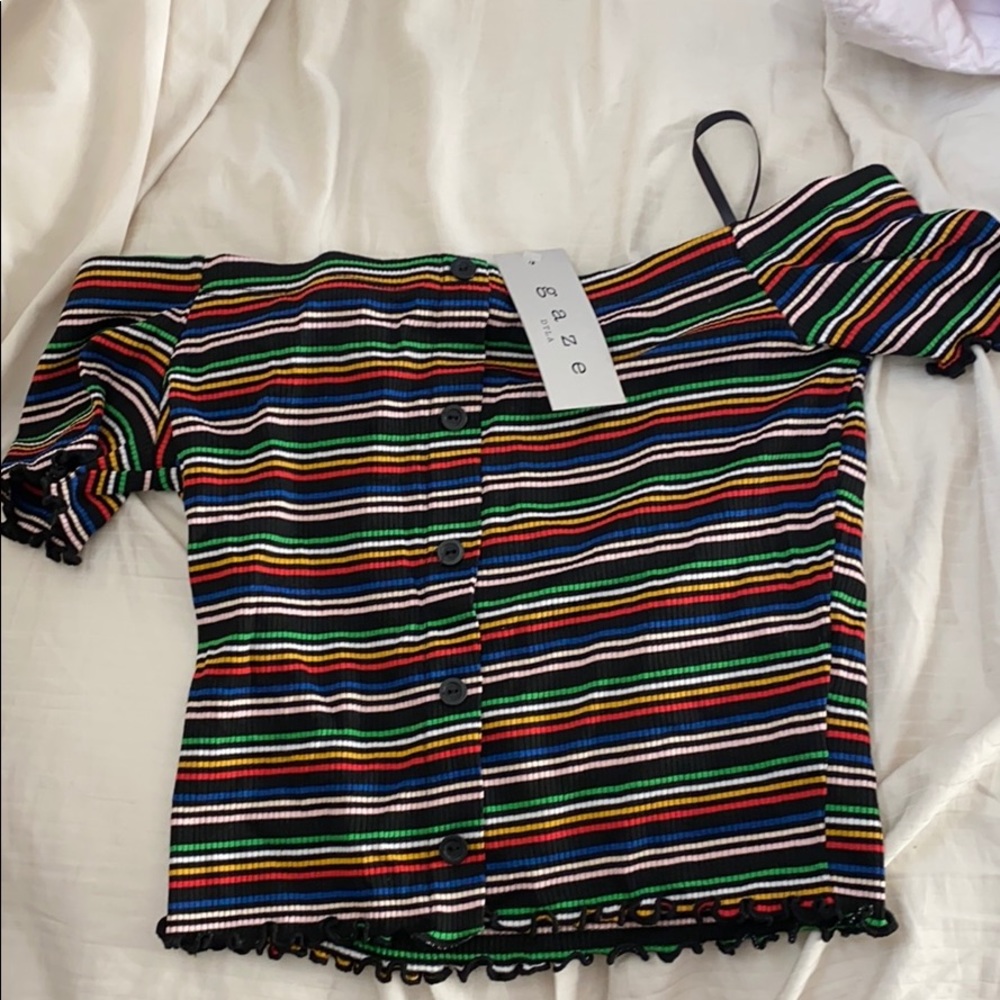 off the shoulder colorful striped top
